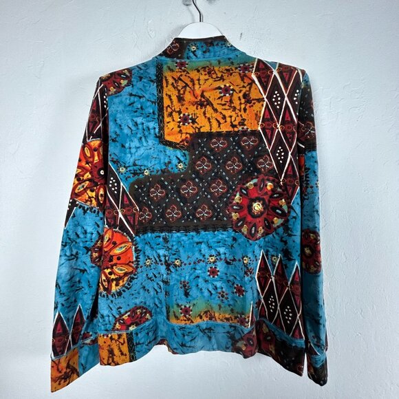 Additions Chico’s Women’s Abstract Patchwork Zip Up Jacket Colorful Ethnic Boho - Picture 2 of 7